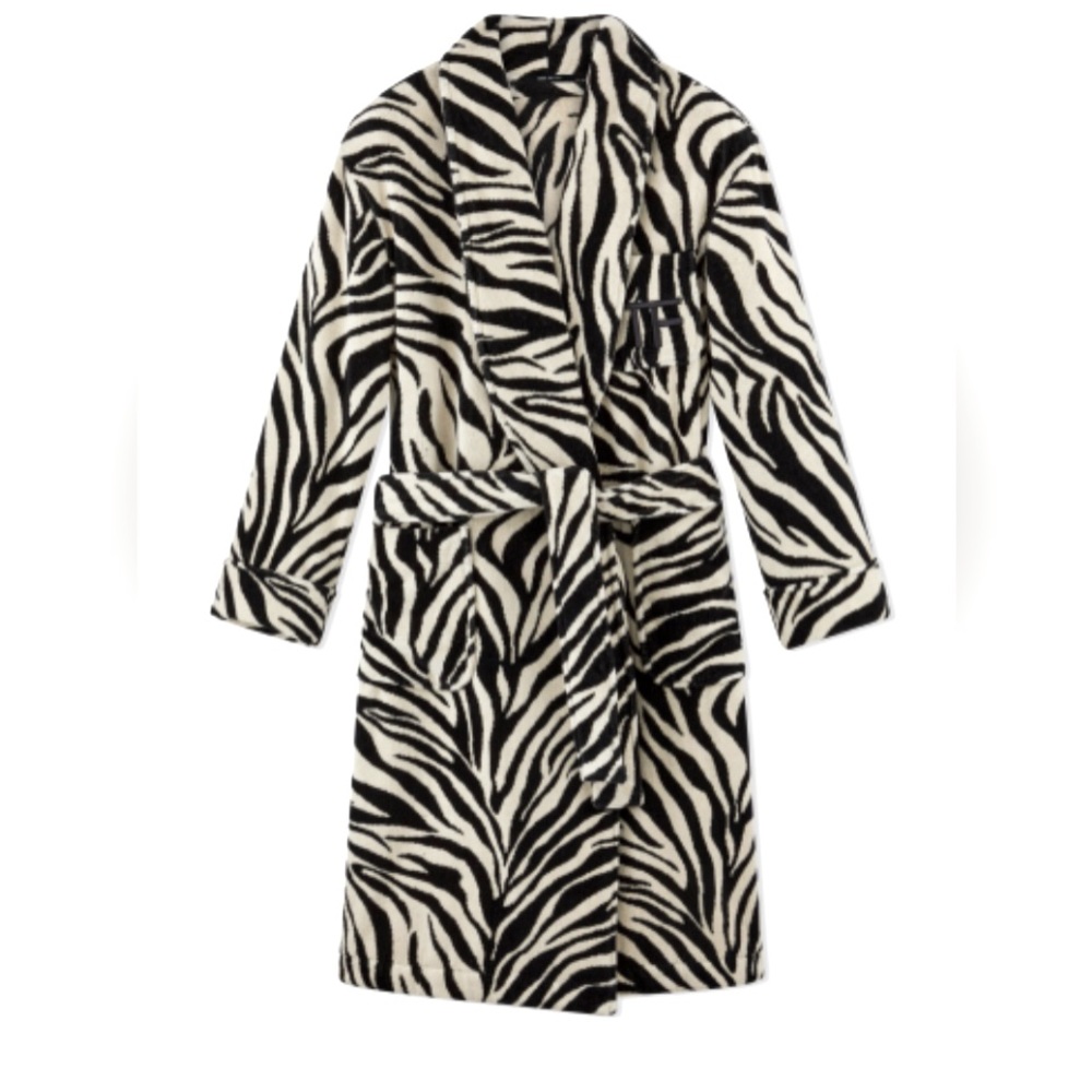 Vintage TJ Lawford Turkish Terry Cloth Bathrobe Bold Zebra Print